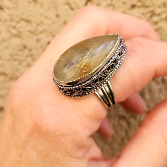 New Golden Rutile 925 Silver Ring. - Picture 6 of 15